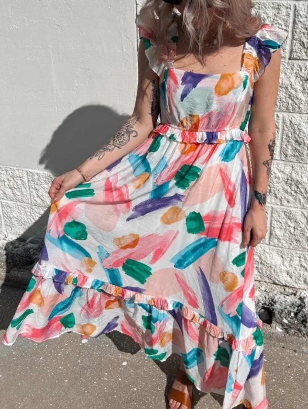 Blu Pepper Multicolor Brushstroke Maxi Dress